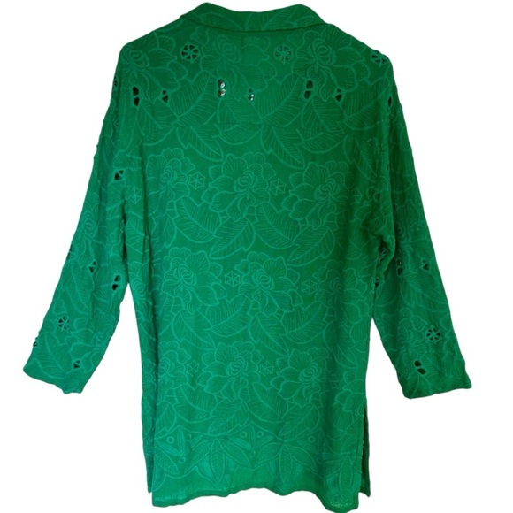 Anthropologie Kelly Green Floral Embroidered Tunic Top 3/4 Sleeves - Picture 5 of 15